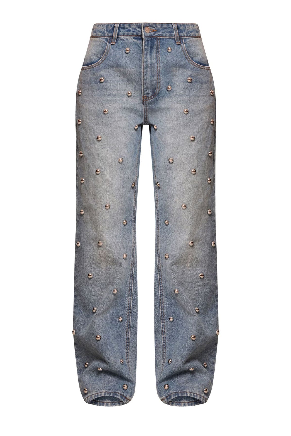 Studded High Waist Straight Leg Jeans