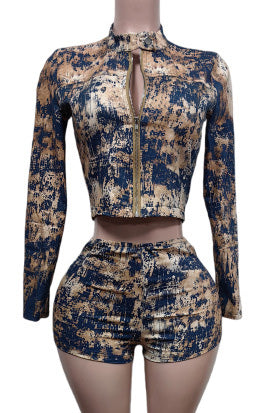 Abstract-Print Zip Jacket & Shorts Set
