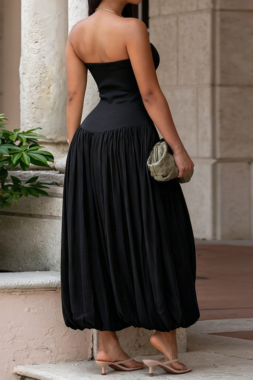 Strapless Sweetheart Pleated Balloon Jumpsuit