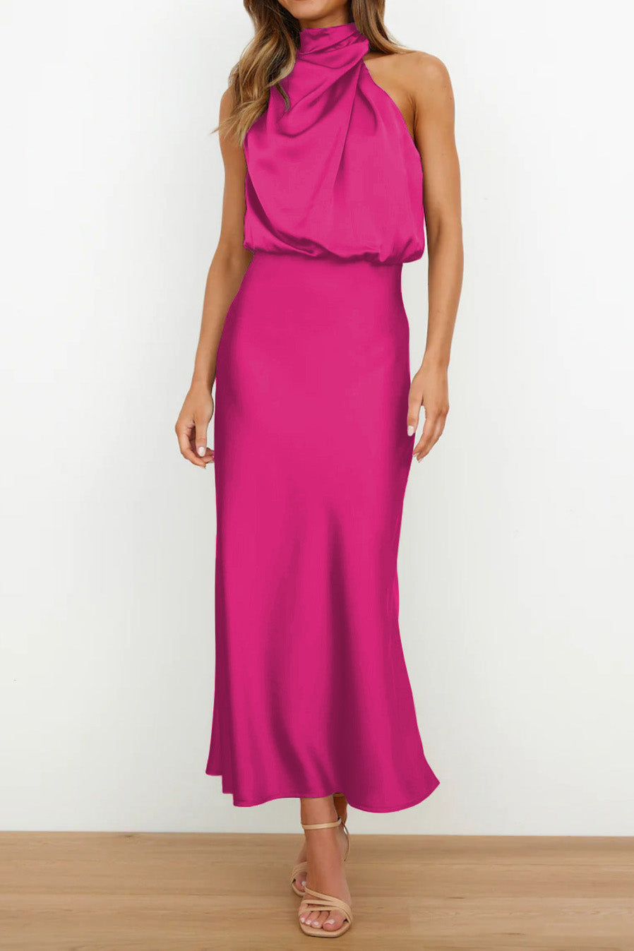 Satin Mock-Neck Slip Dress