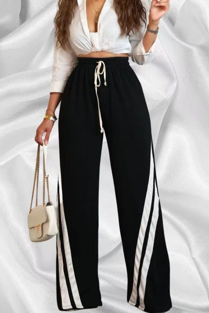 Striped Sweatpants Drawstring Straight Leg Pants