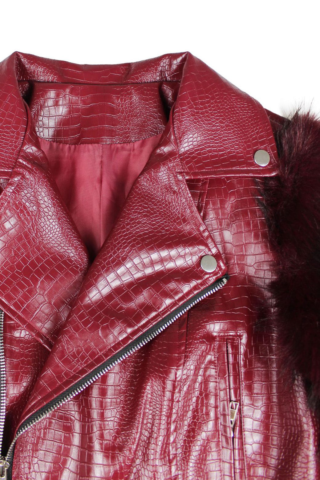 Faux Fur Trim Faux Leather Jacket