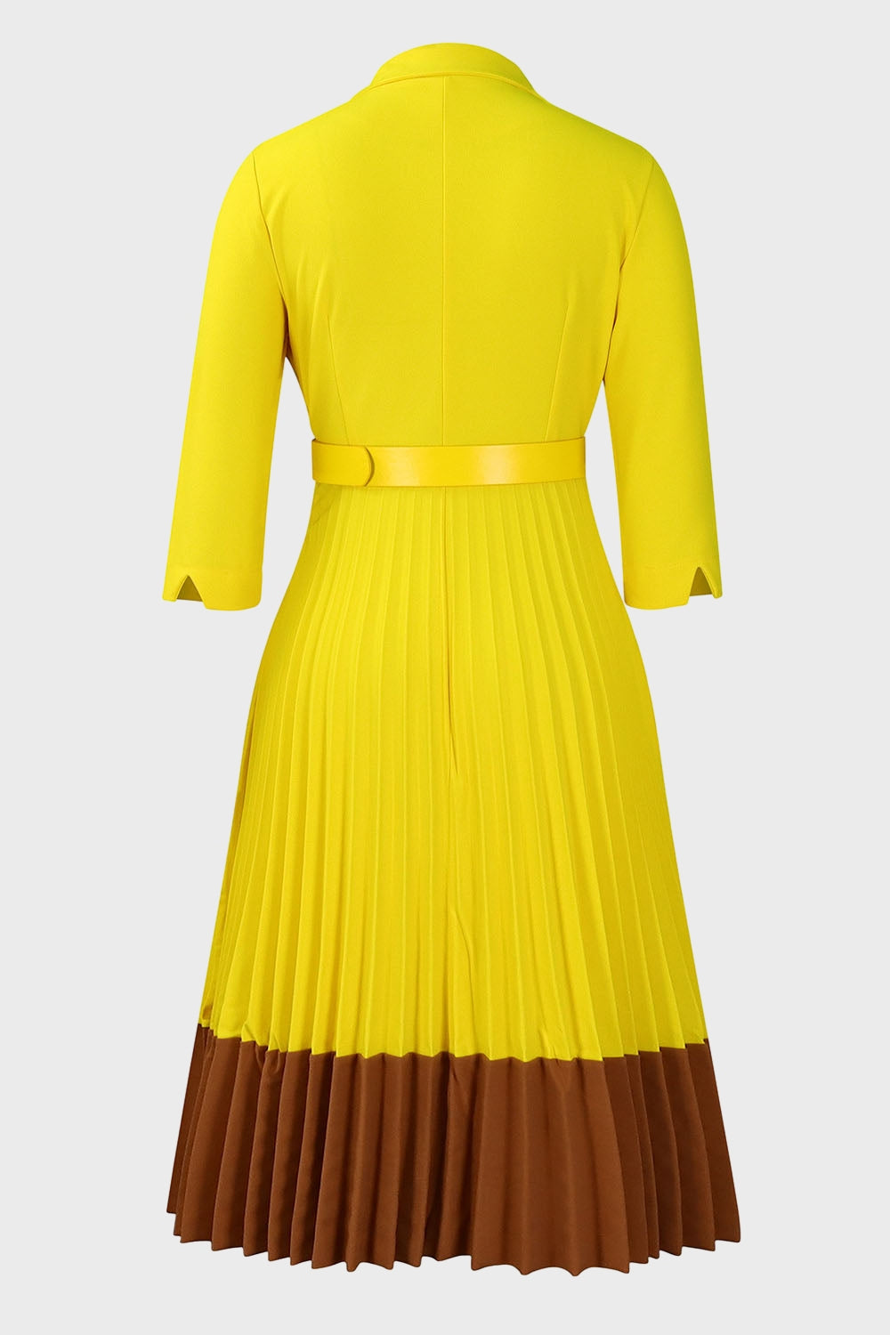 Two-Tone Belted Pleated Dress