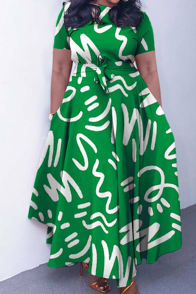 Tie-Waist Floral Print Short Sleeve Dress