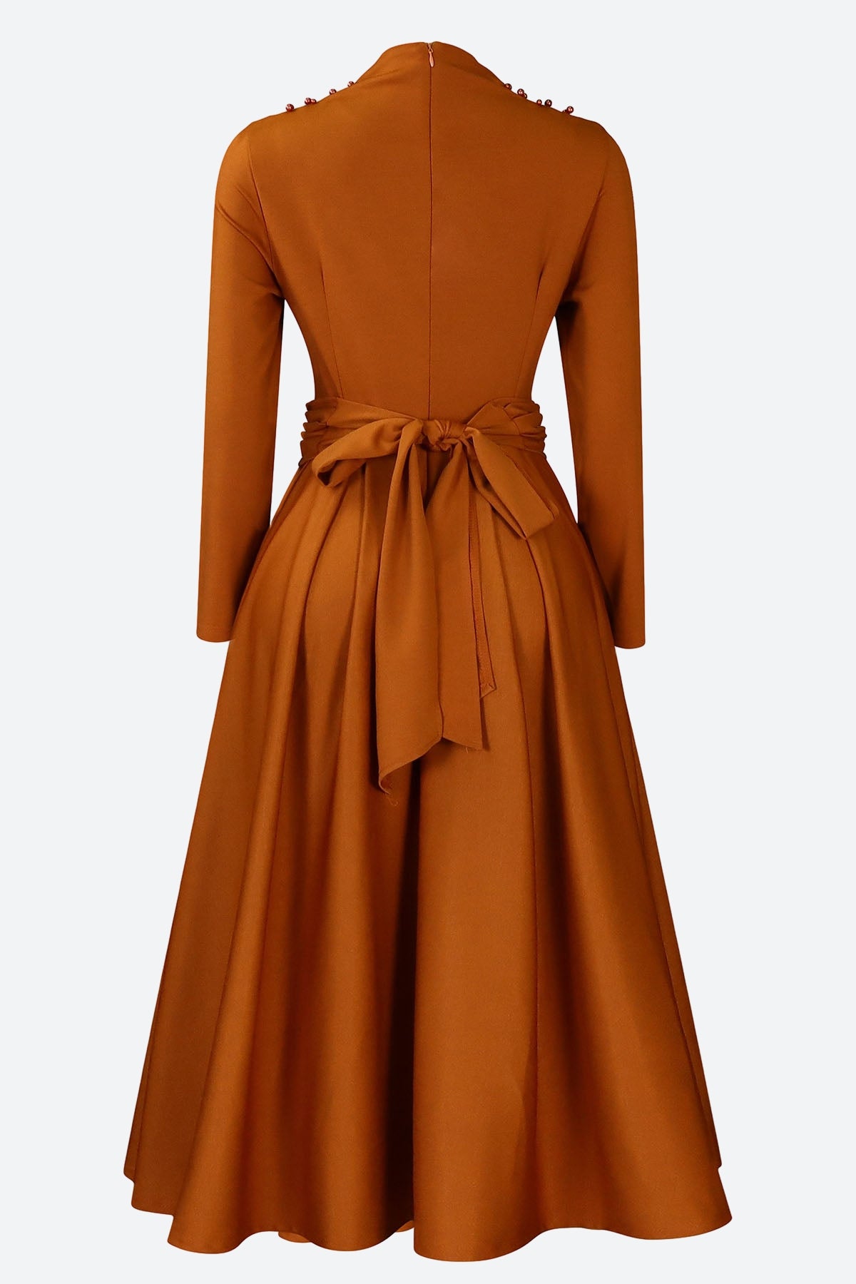 High Collar Elegant Beaded Large Swing Dress