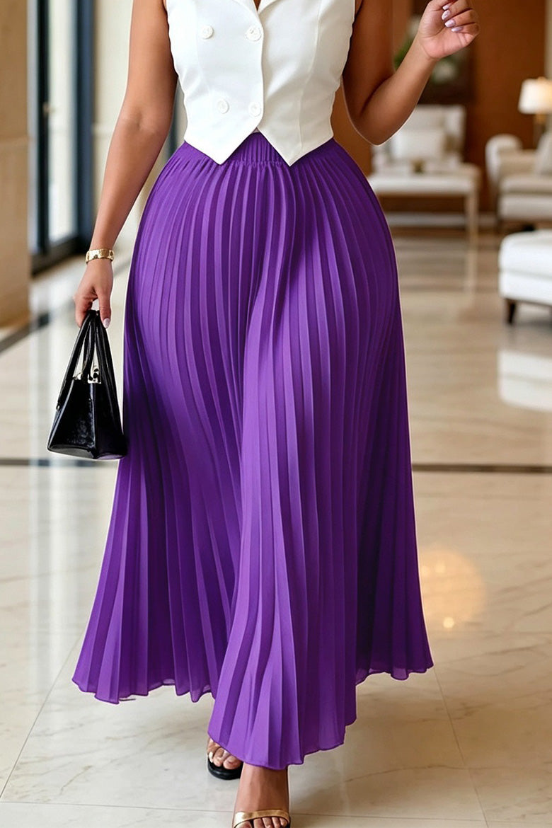High Waist Pleated Maxi Skirt