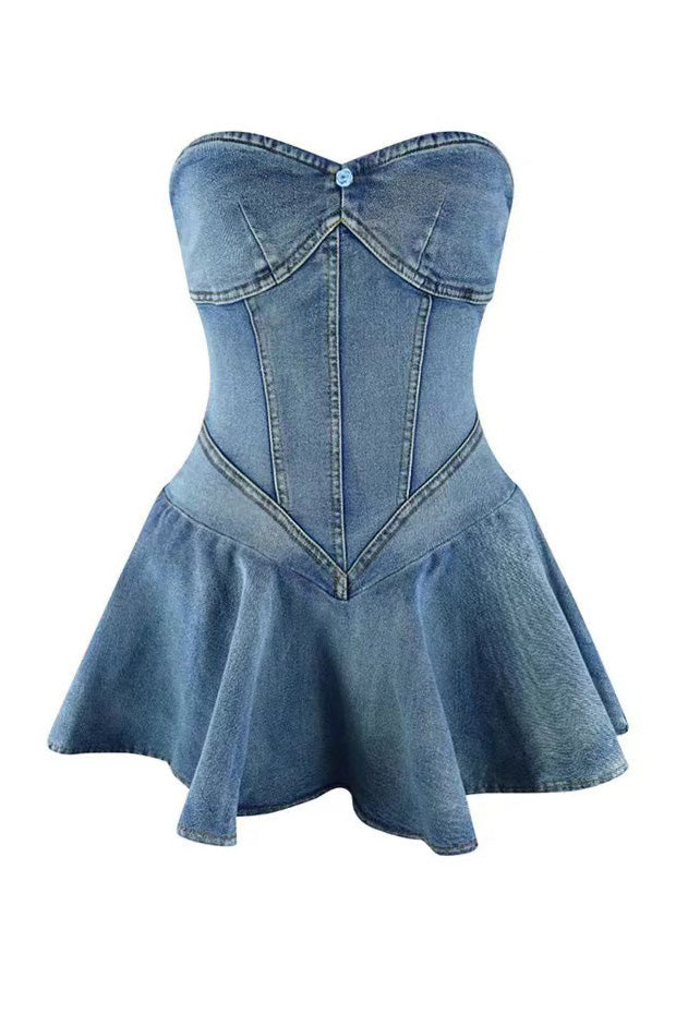 Denim Corset Flared Mini Dress