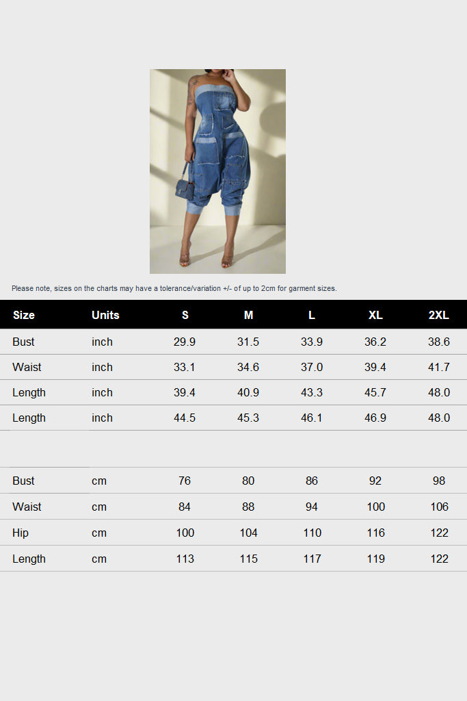 Denim Patchwork Bandeau Jumpsuit