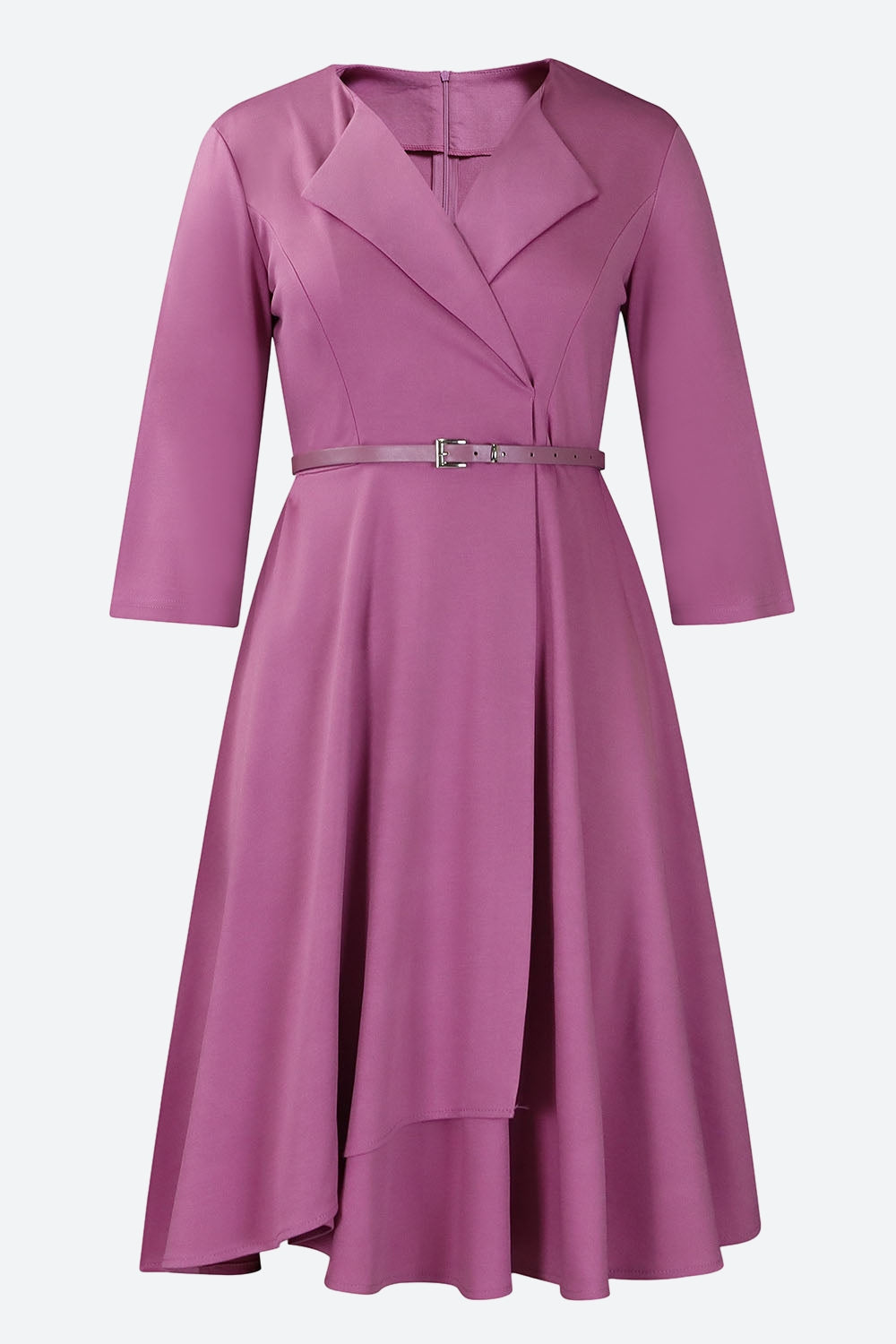 Three-Quarter Sleeve Ruched Waist Dress