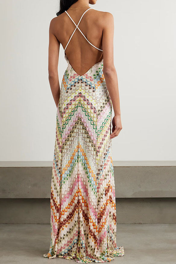 Striped Halter Maxi Dress