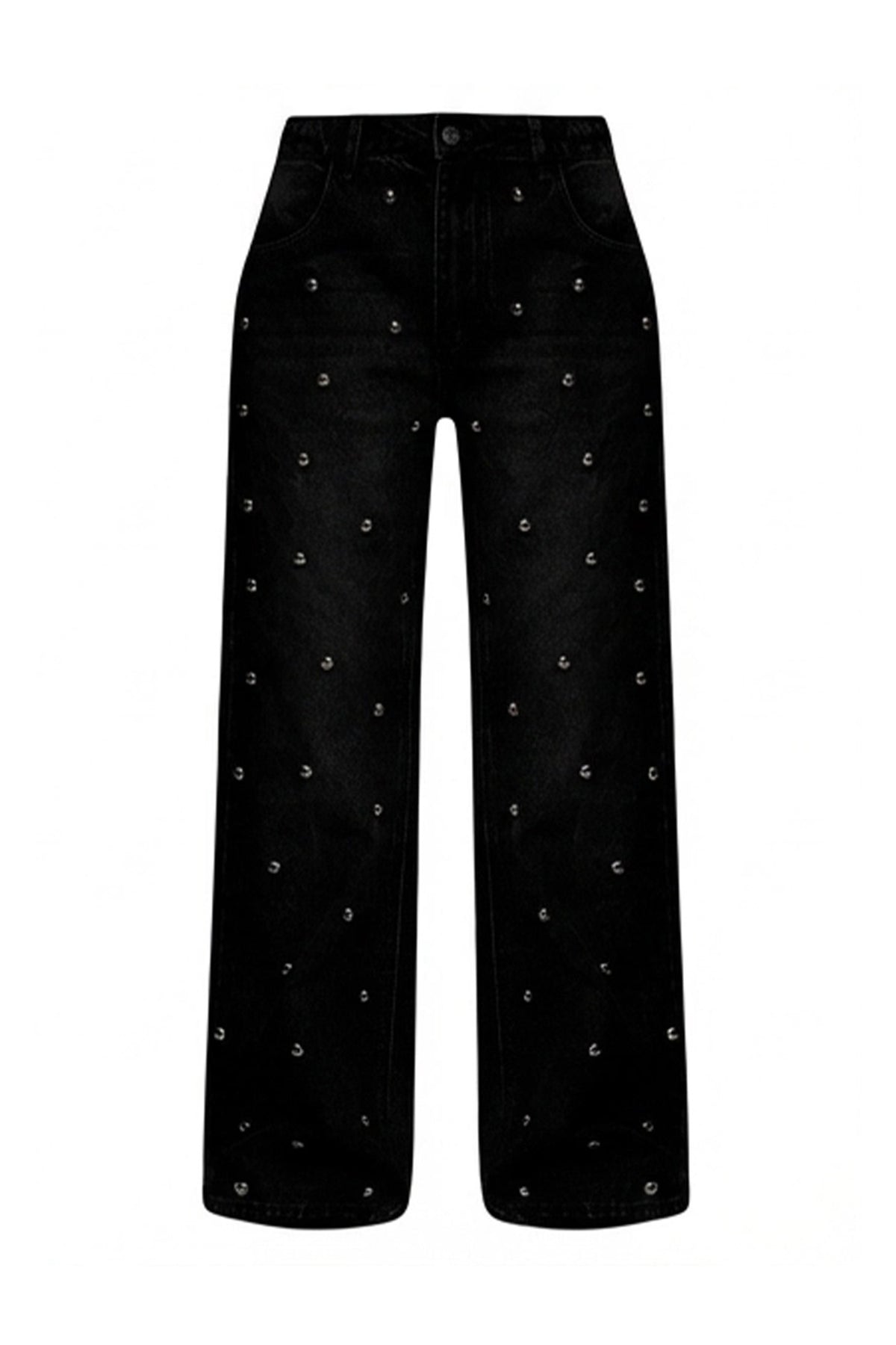 Studded High Waist Straight Leg Jeans