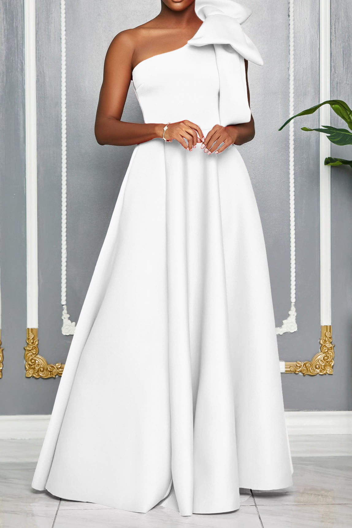 Single Shoulder Bow Detail Maxi Dress