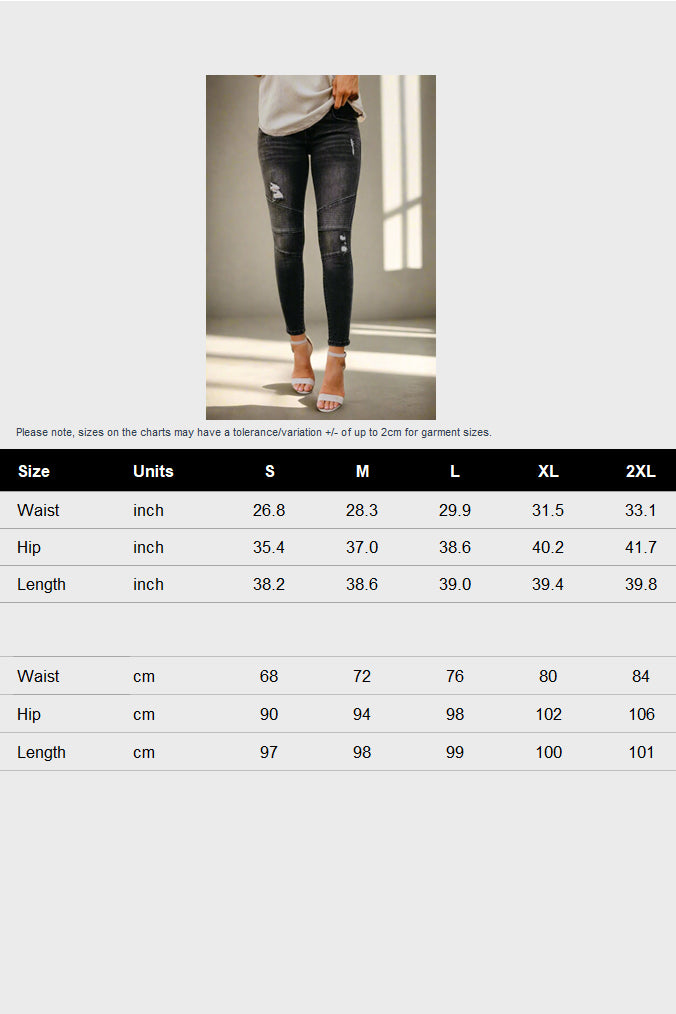 Skinny Ripped Pleated Stretch Denim Jeans