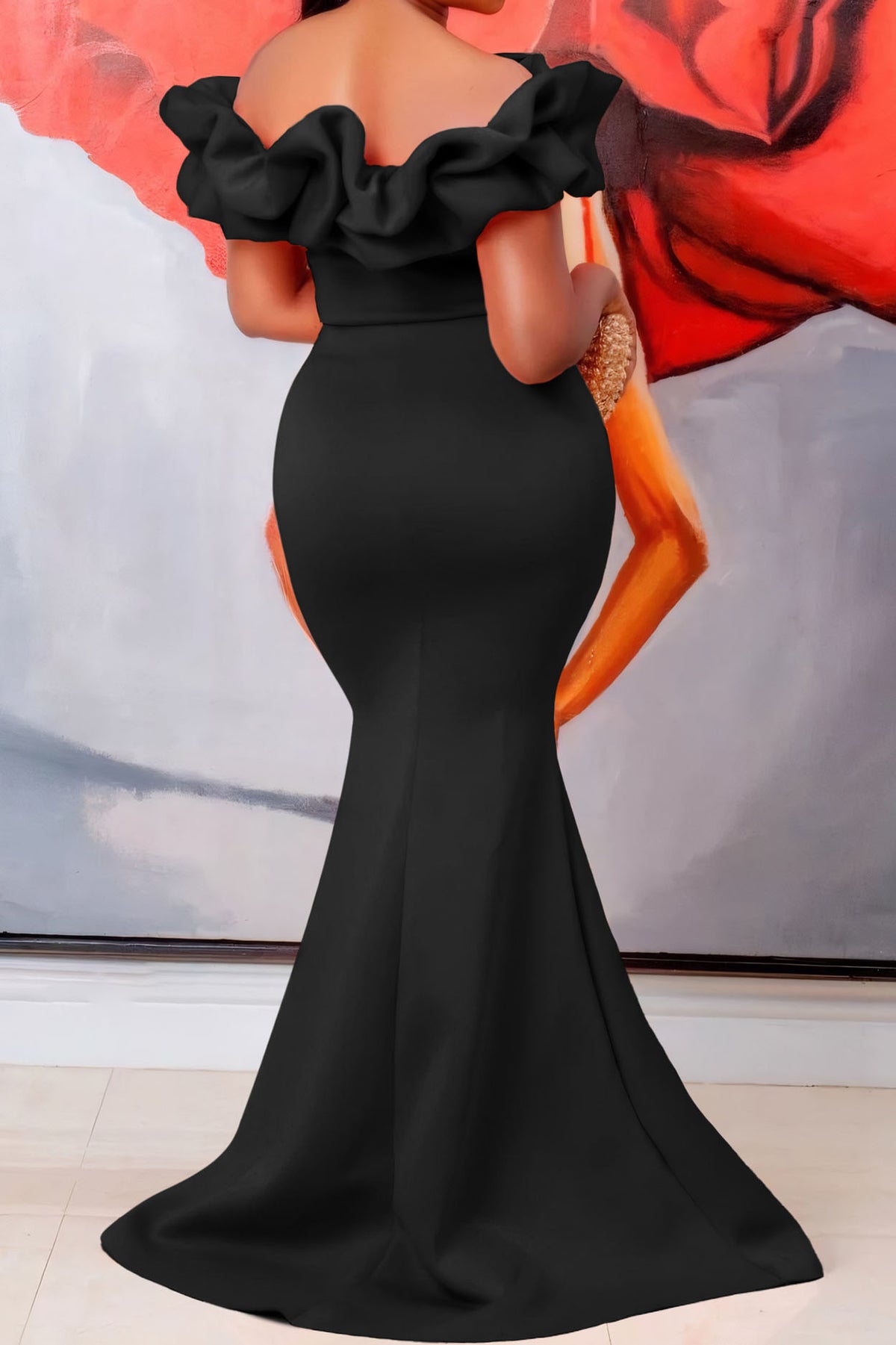 Solid Ruffle Collar Mermaid Dress