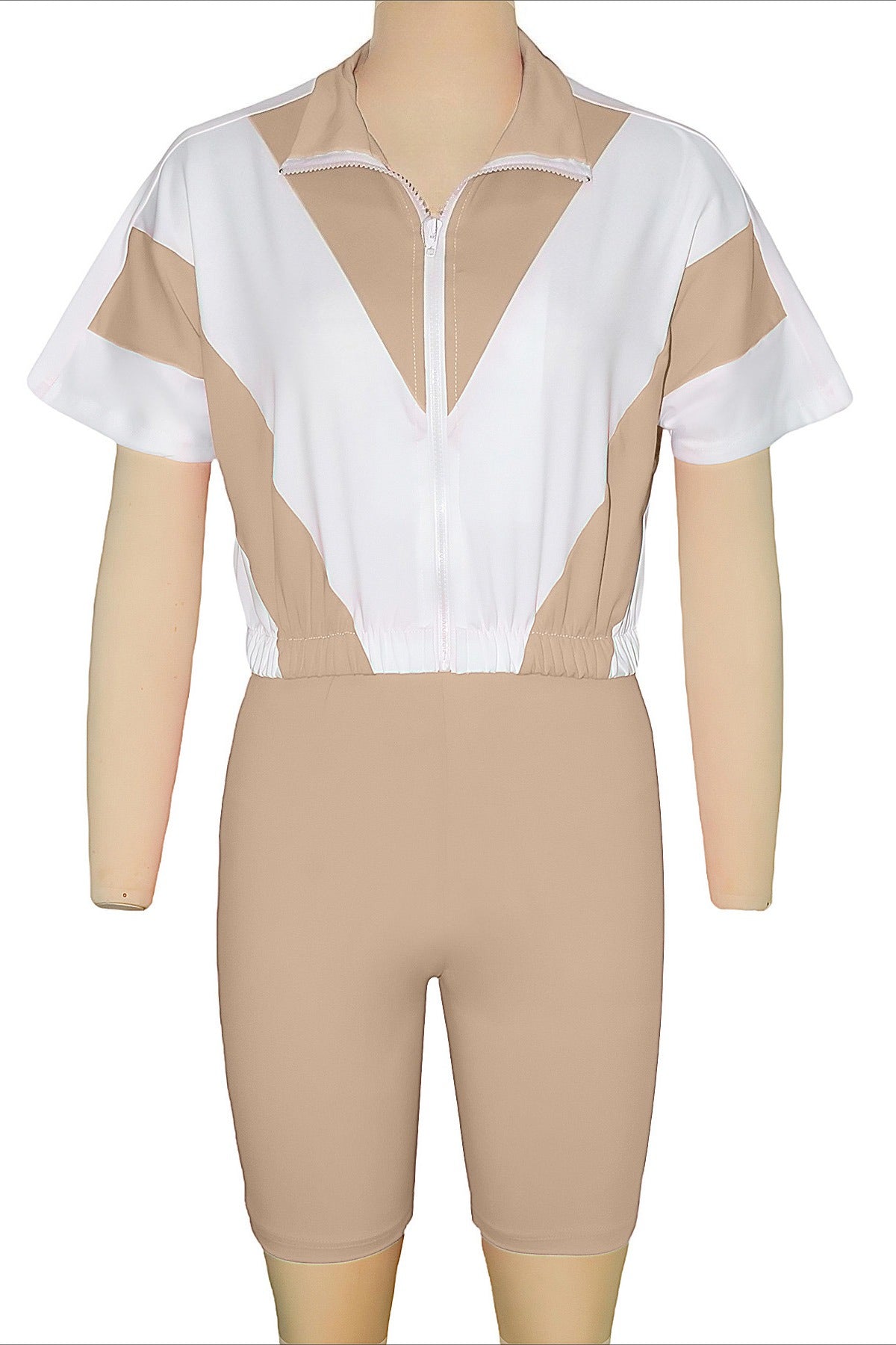 Color-Block Zip Crop Top & Biker Short Set