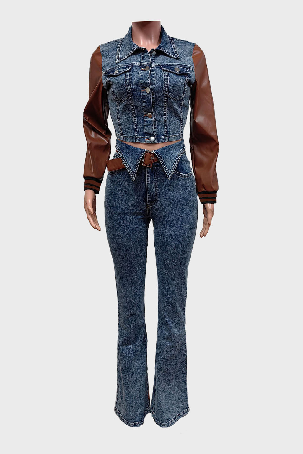 Leather Denim Set