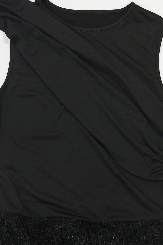 Sleeveless Round Neck Fuzzy Panel Maxi Dress