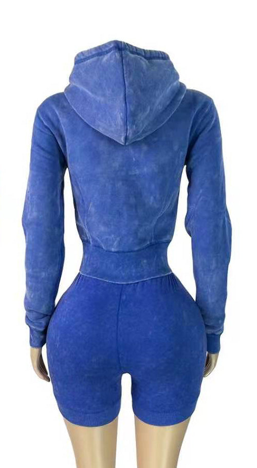 Mineral Wash Zip Hoodie & Shorts Set