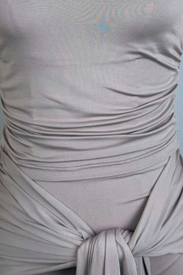 Draped Knot-Front Ruched Maxi Dress