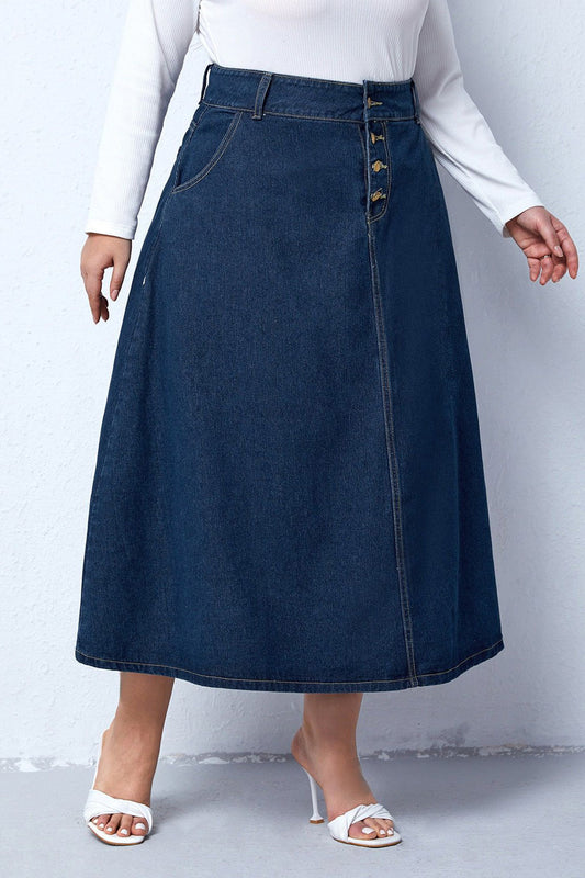 Plus Size Denim Maxi Skirt