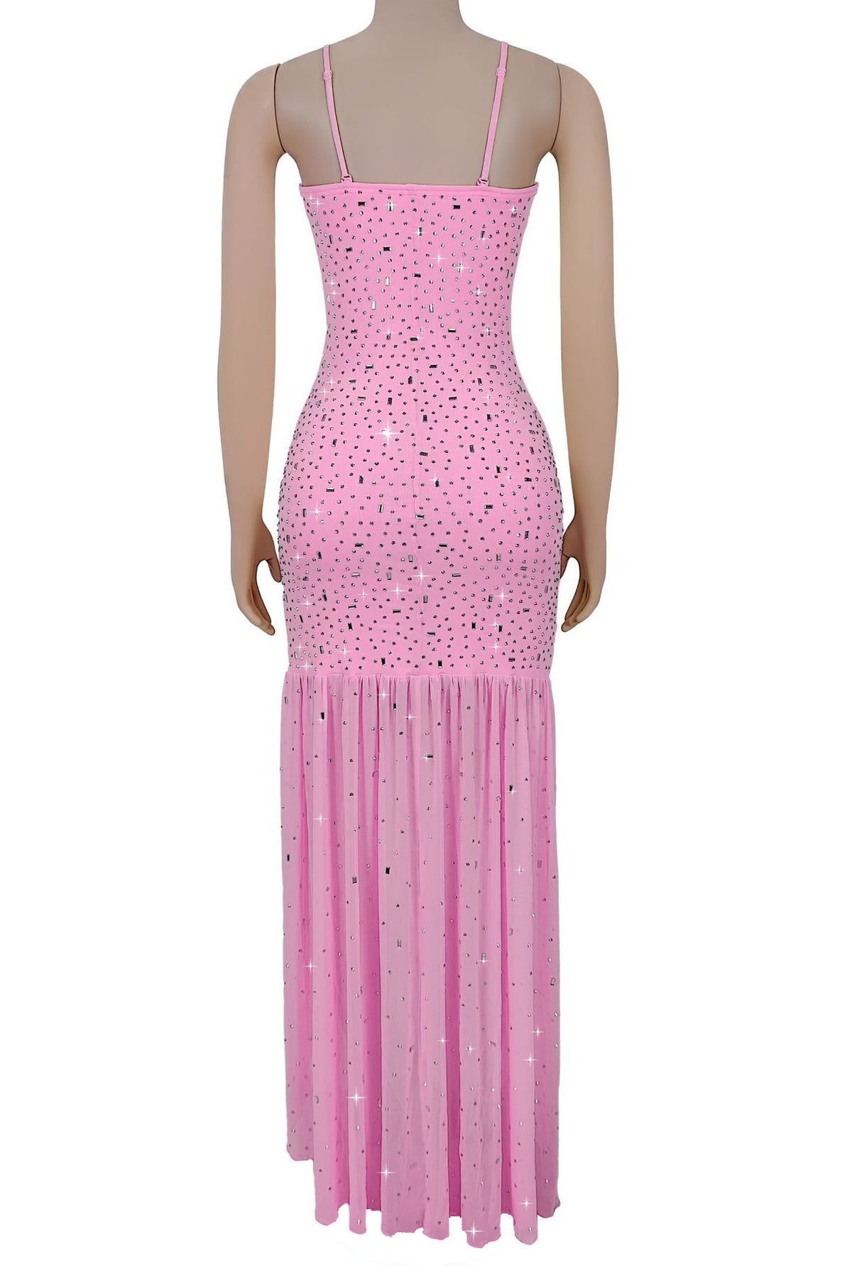 Rhinestone Strap Slit Bodycon Dress