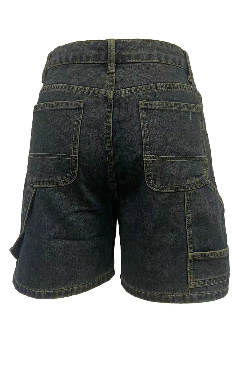 High-Waisted Relaxed Utility Denim Shorts