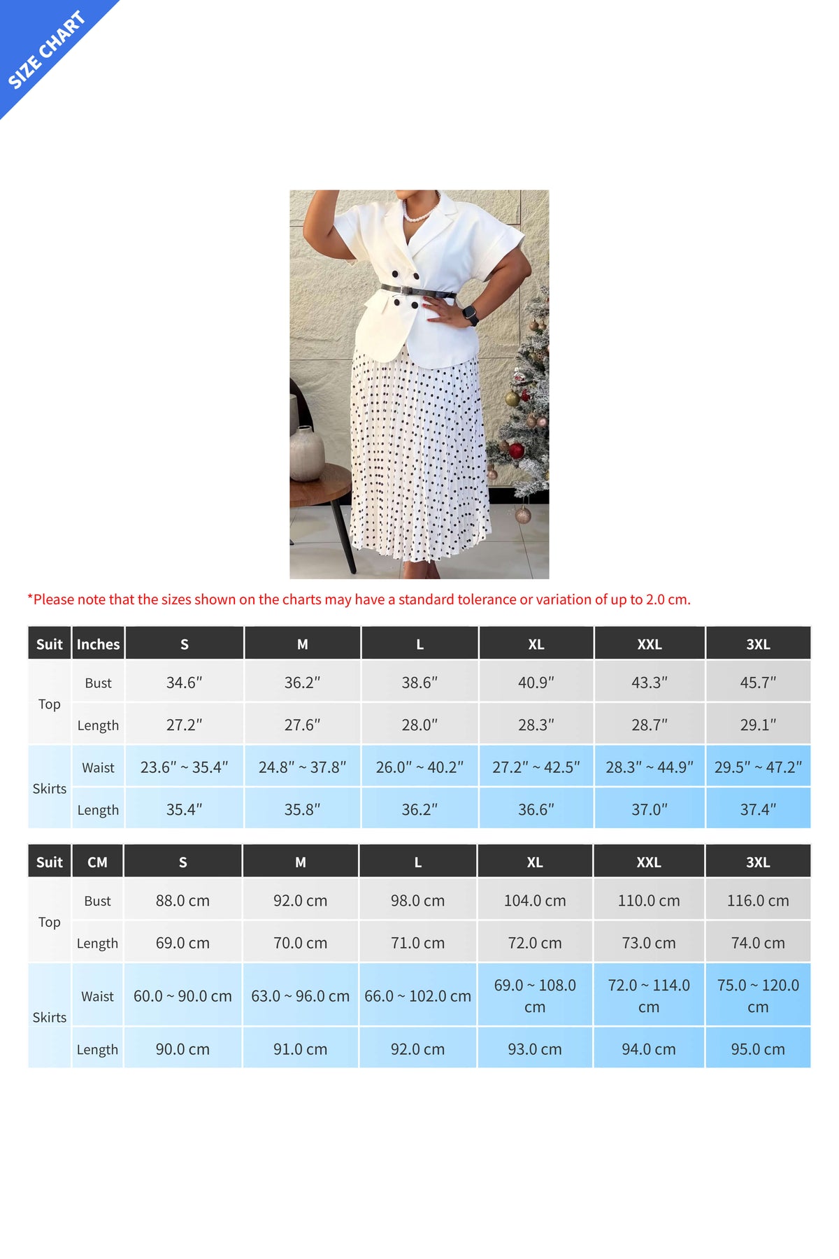 Belted Blazer & Pleated Polka Dot Skirt Set