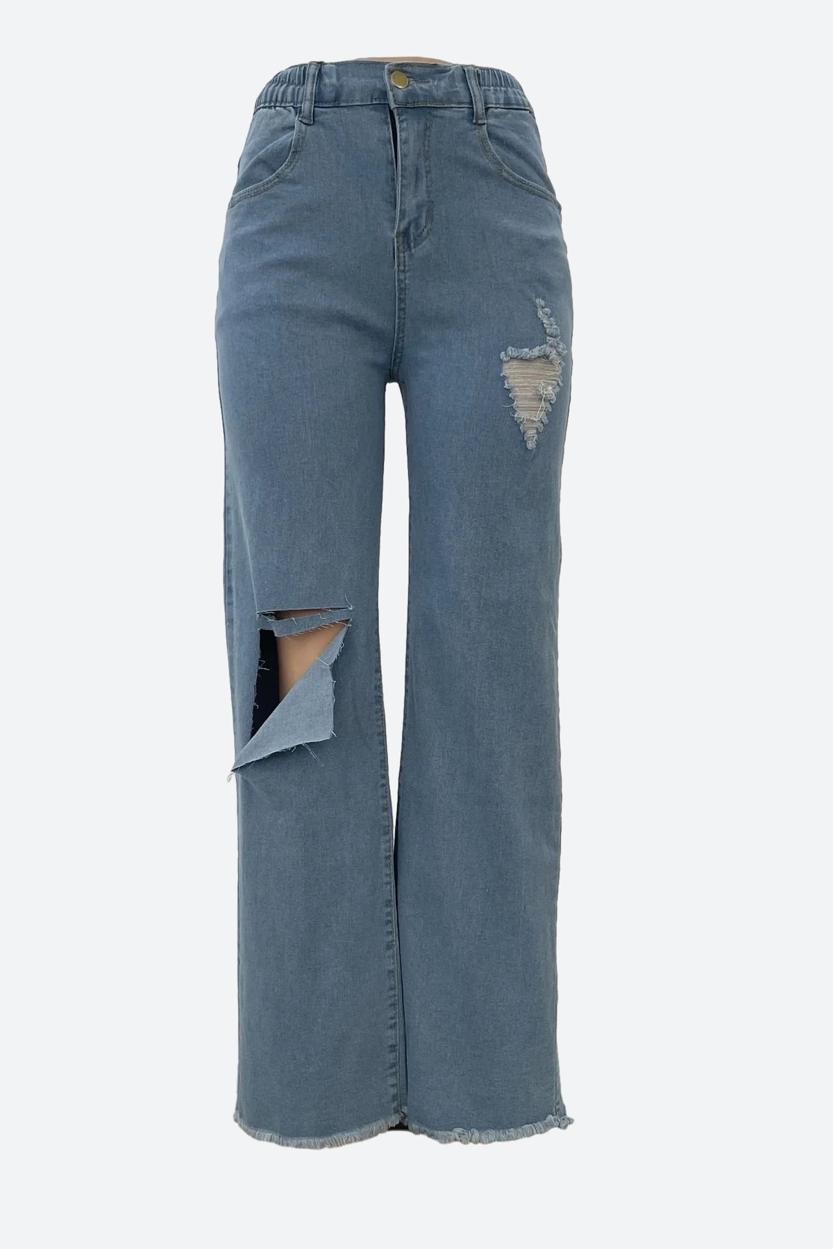 Ripped Fringe Wide-Leg Jeans