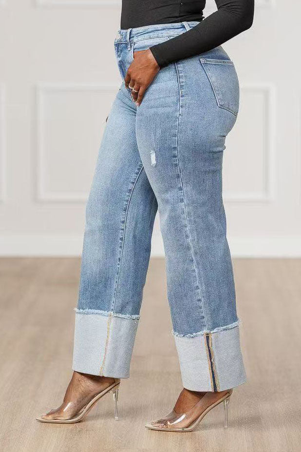 Wide Cuffed Straight Jeans