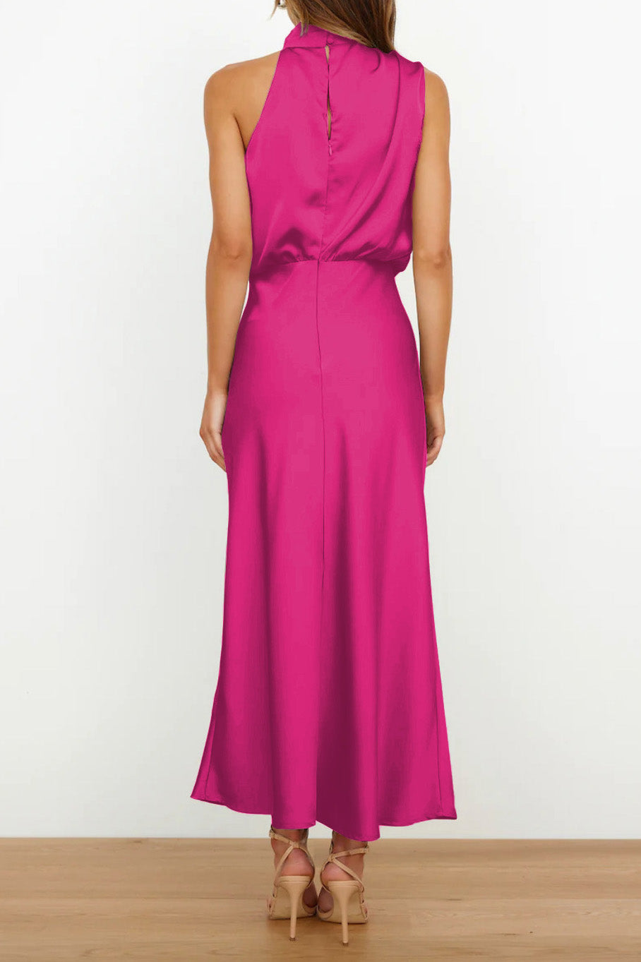Satin Mock-Neck Slip Dress