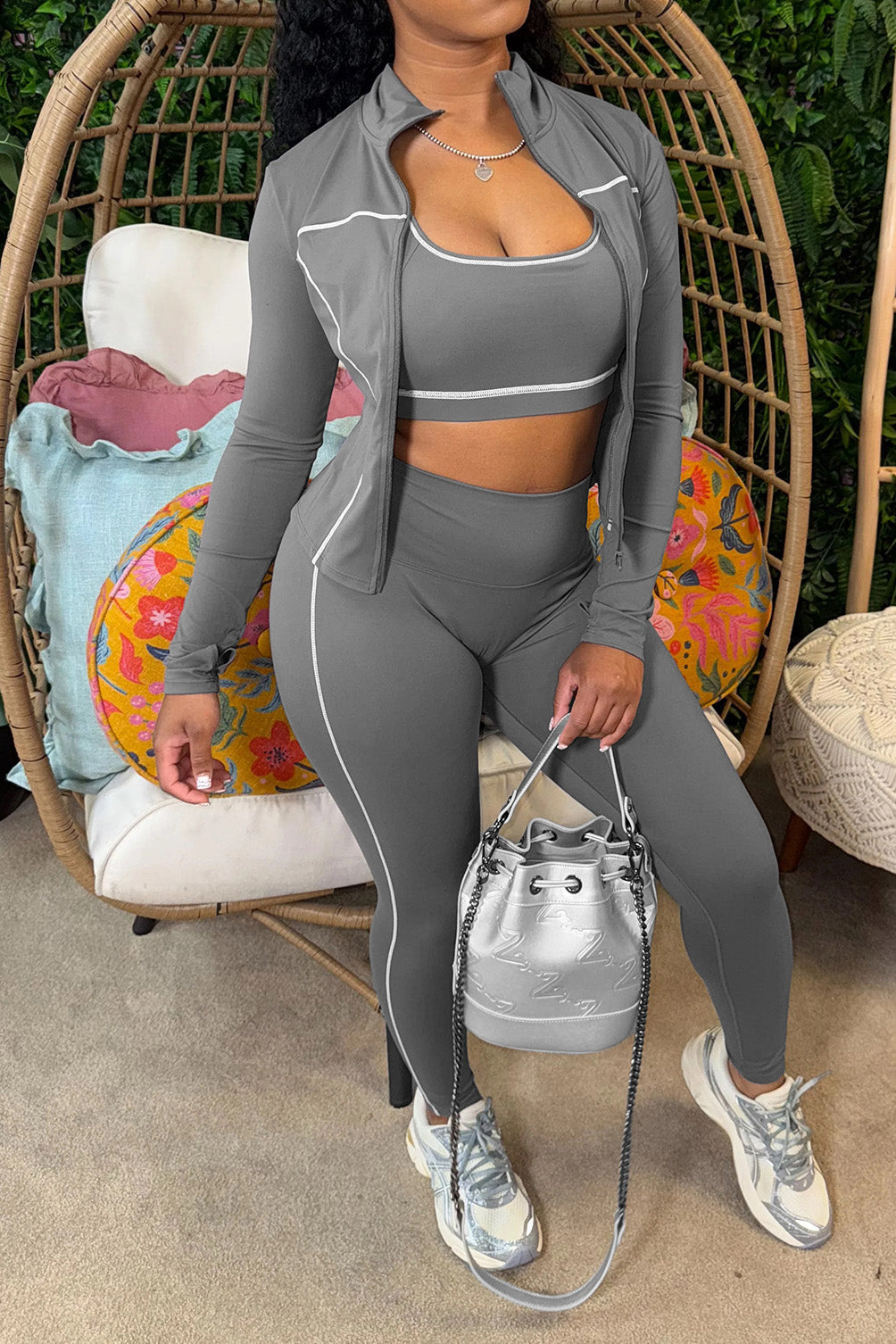 Sport Bra Zip Jacket Leggings Set
