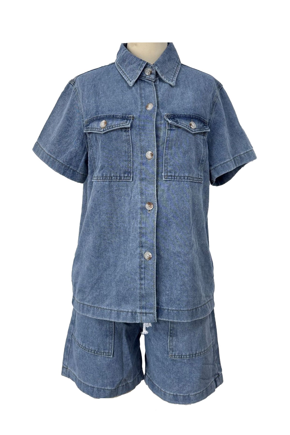 Vintage Elastic Waist Loose Denim Set