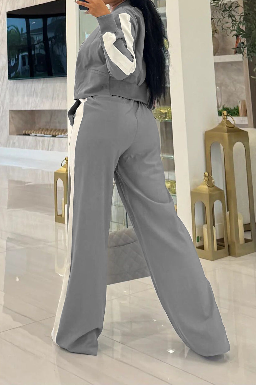 Ribbon Long Sleeve Wide Leg Loungewear Set