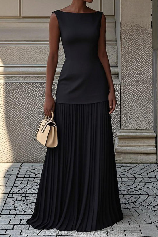 Solid Sleeveless Top & Pleated Skirt Set