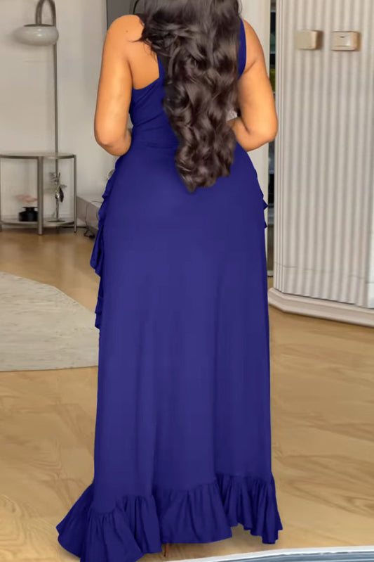 Plus Size Ruffle V-Neck Maxi Dress