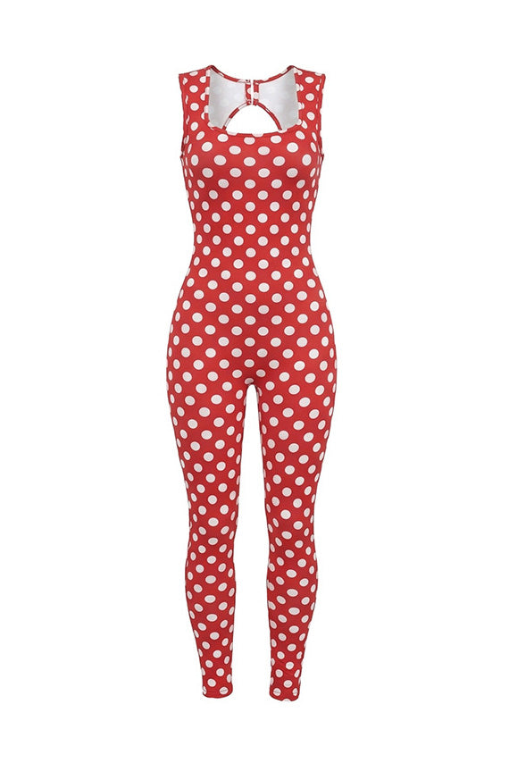 Sleeveless Polka Dot Bodycon Jumpsuit