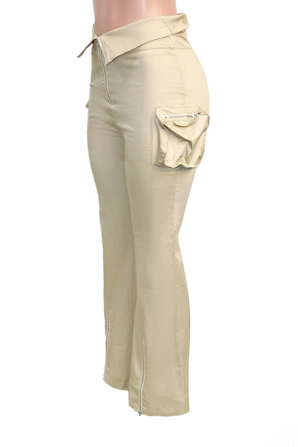 Zip Cargo Flared Pants