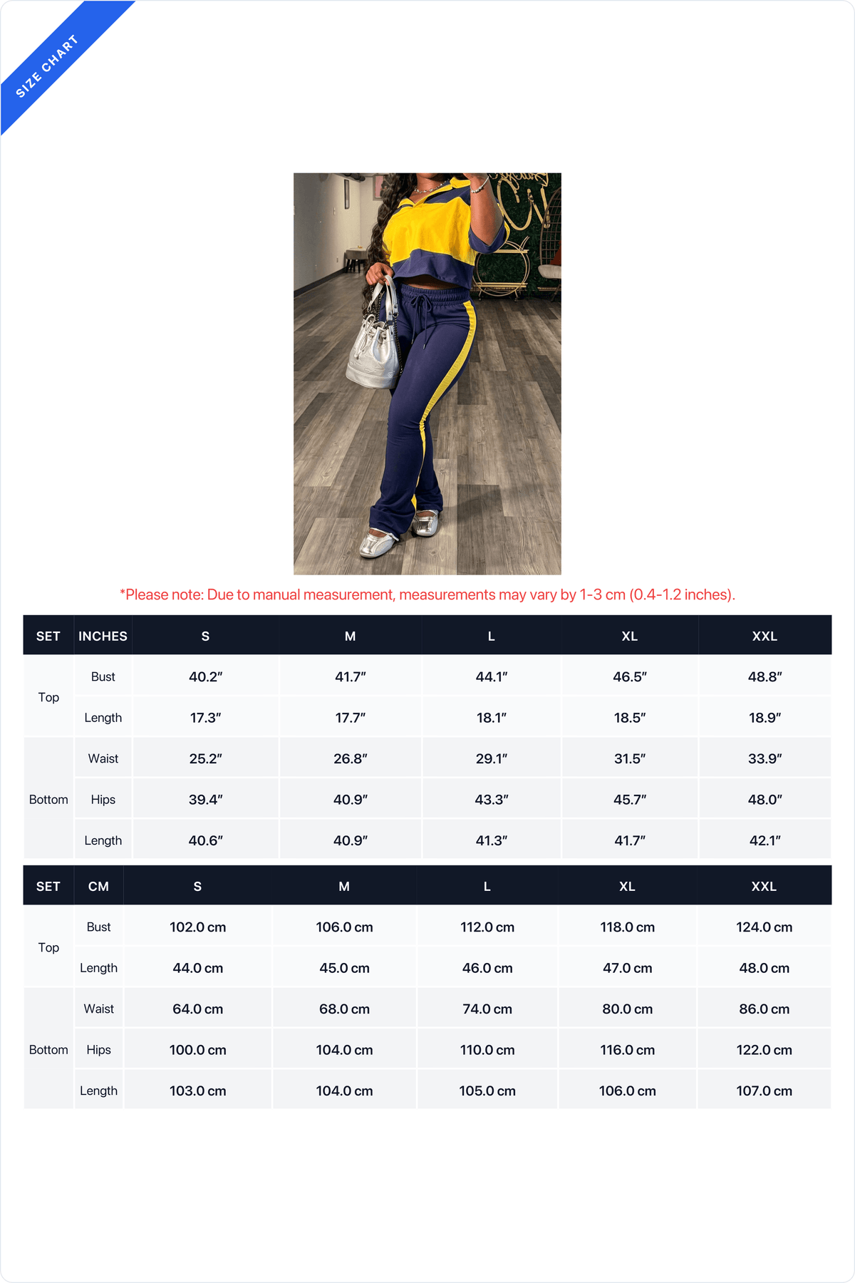 Colorblock Cropped Polo & Flare Pants Set