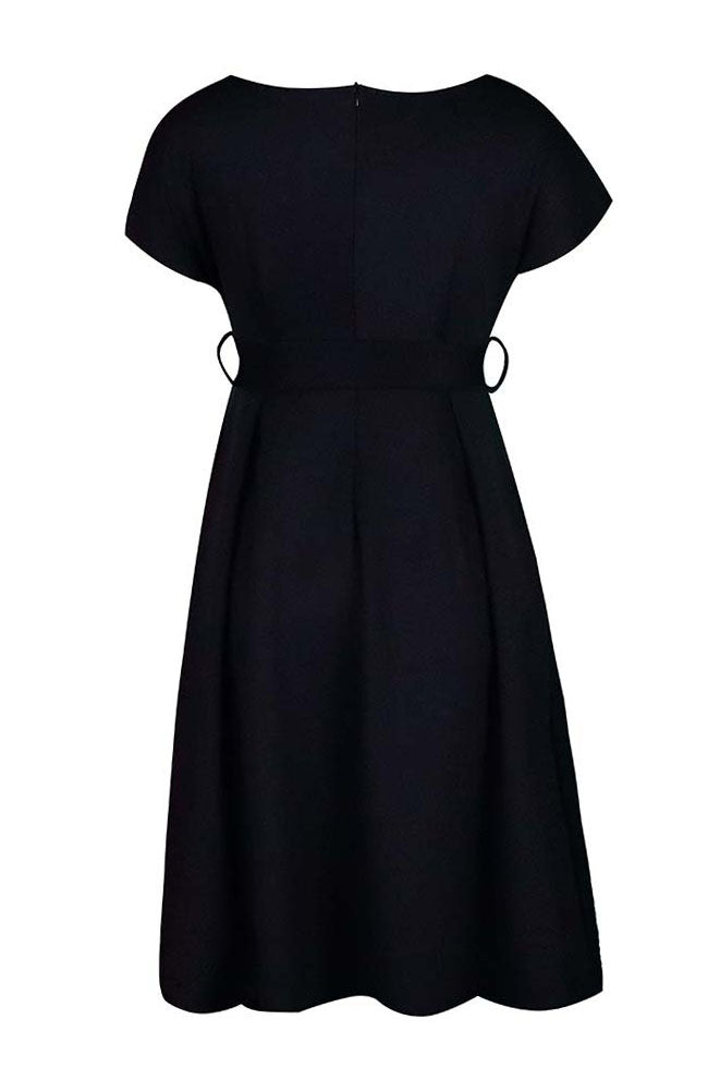 Solid Color Belted Bow Tie Waist Dress