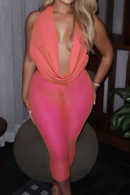Plunging Halter Capri Set