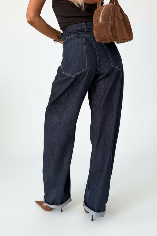 High-Waisted Wide-Leg Washed Jeans