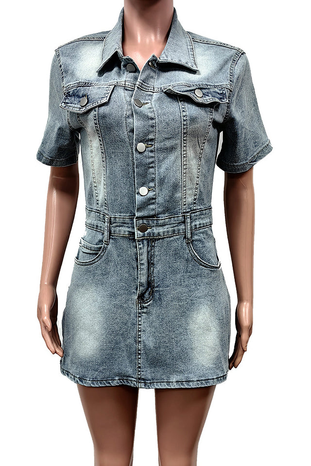 Short Dress Stretchy Ladies Denim Summer Dress