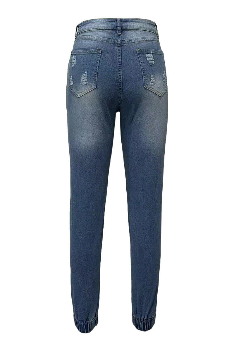 Letter Print Ripped Jeans