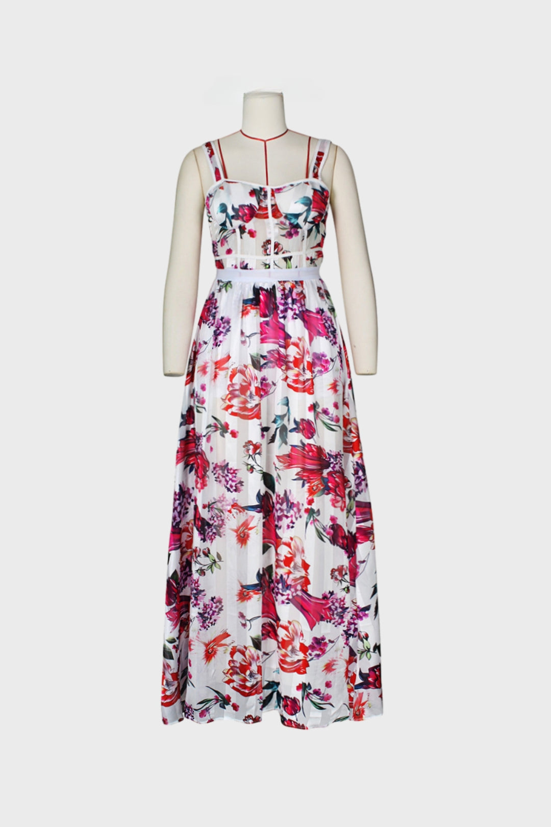 Floral Print Sheer Mesh Maxi Dress