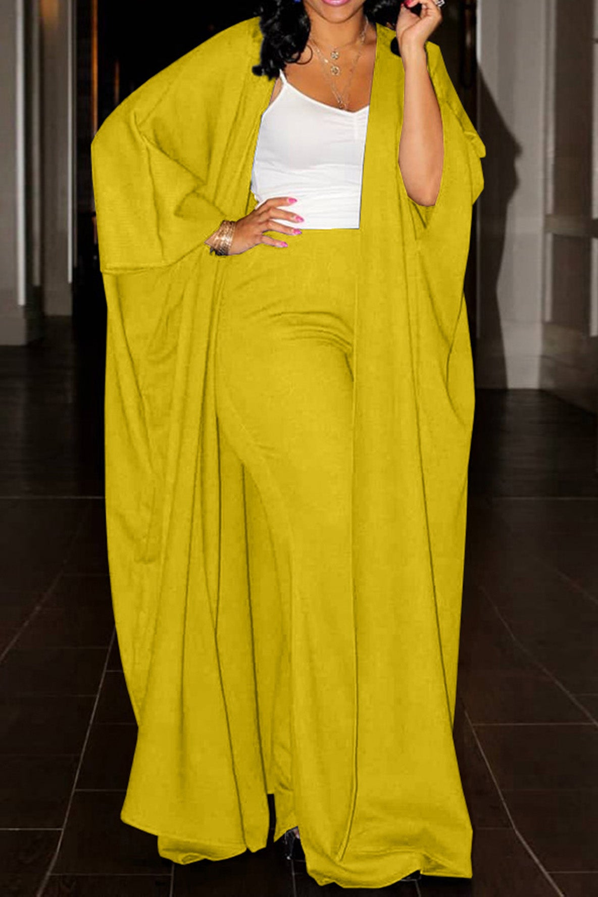 2-Piece Batwing Kimono & Wide-Leg Trouser Set