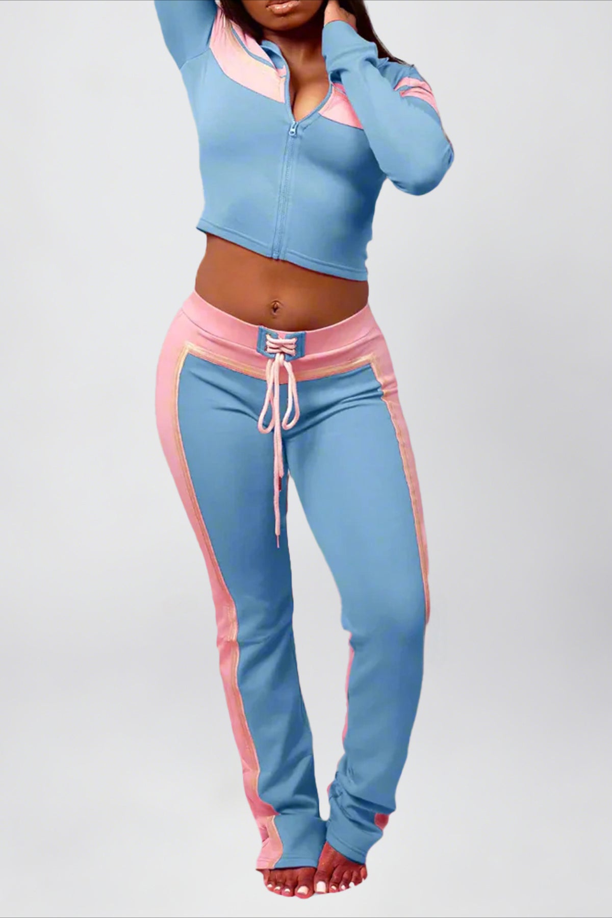 Printed Front-Tie Top and Long Pants Set