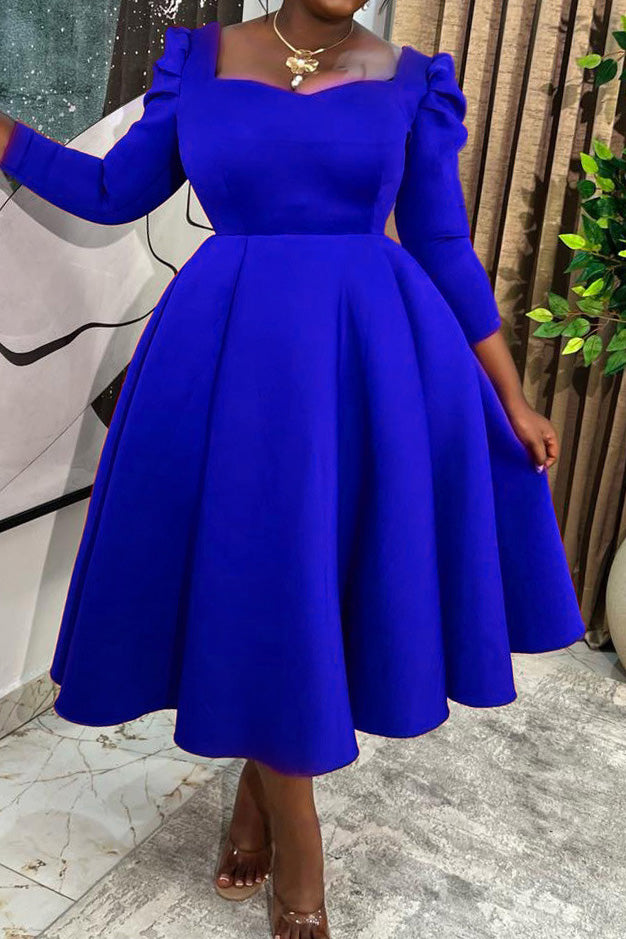 Solid Square Neck High Waist Maxi Dress