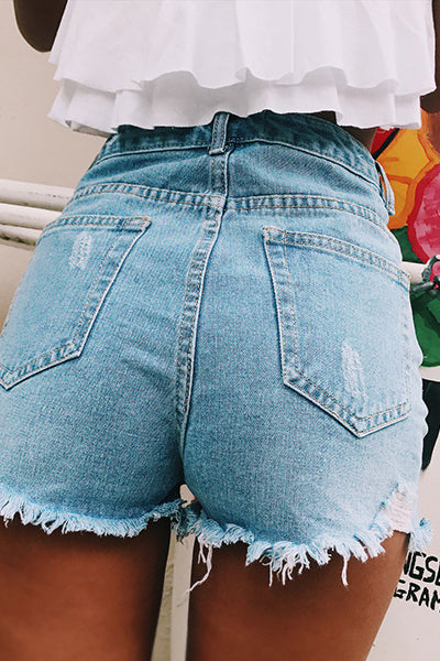 High Waist Ripped Denim Shorts