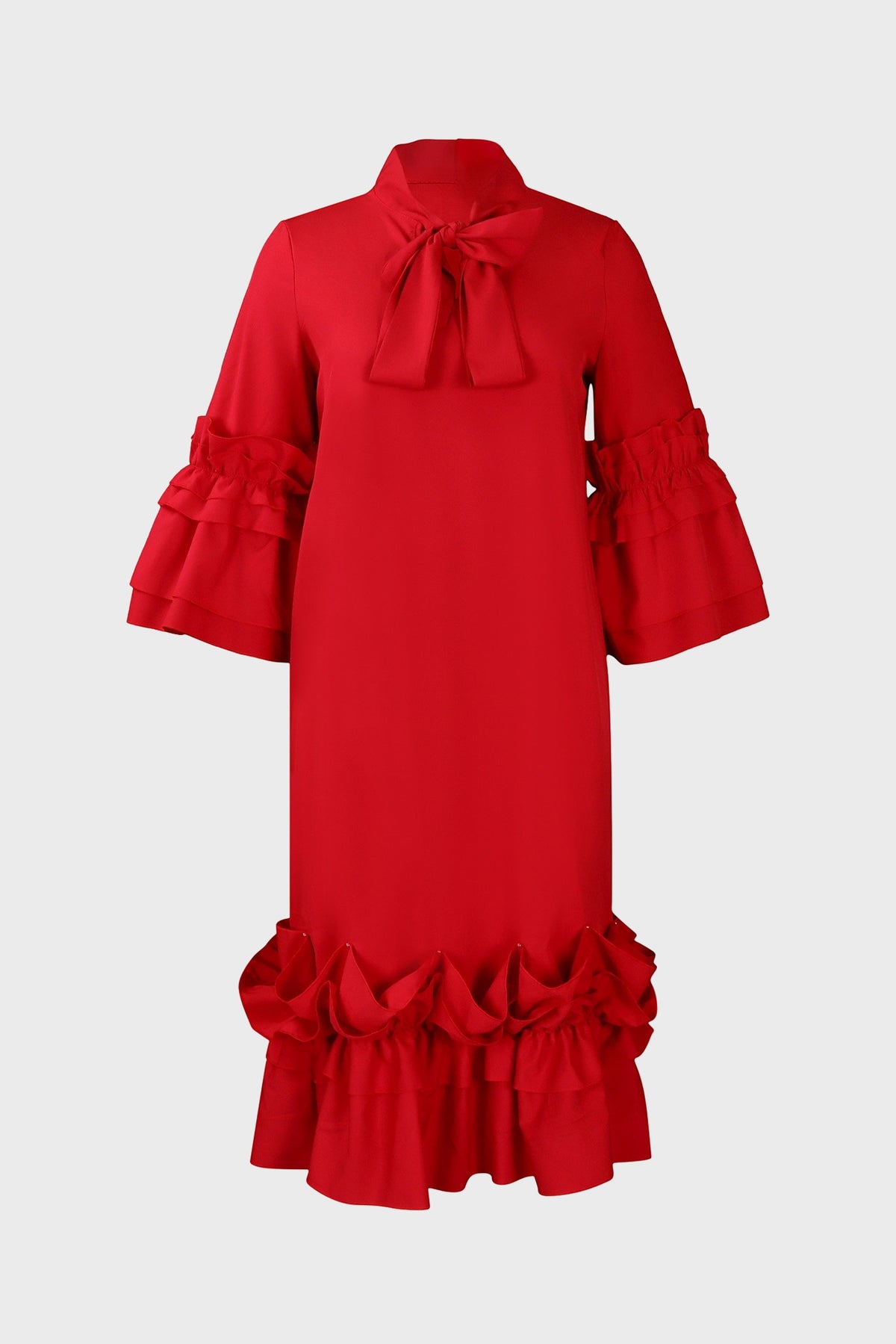 Ruffle Hem Flare Sleeve Maxi Dress