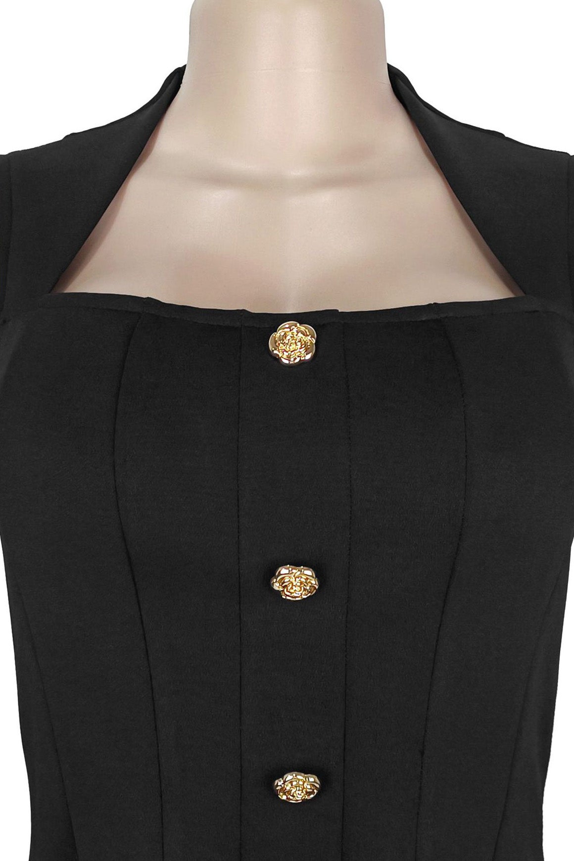 Square Neck Button Front Pleated Mini Dress